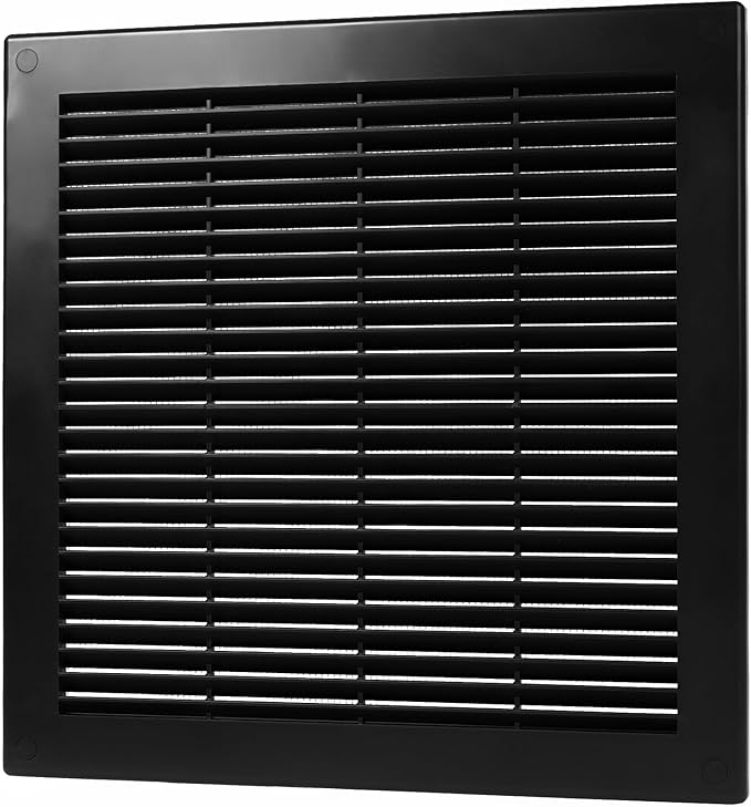 Repa Market 12 x 12 Inch (Outer) Black Square Air Vent Cover - Pack of 2 Plastic Fresh Air Intake Vent - AC Cover with Nylon Mesh Screen, Wall, Ceiling HVAC Return Air Register, Modern Soffit Vents