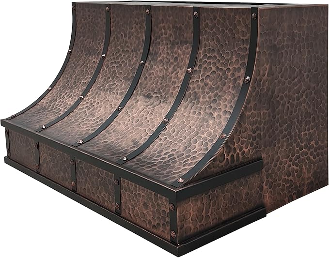 CT Copper Tailor Sloped Copper Vent Hood Island Mount,60'' W,30''H,1260 CFM Exhaust Fan,Stainless Steel Vent,LED Light,Dishwasher-Safe Baffle Filters,VH8TR1