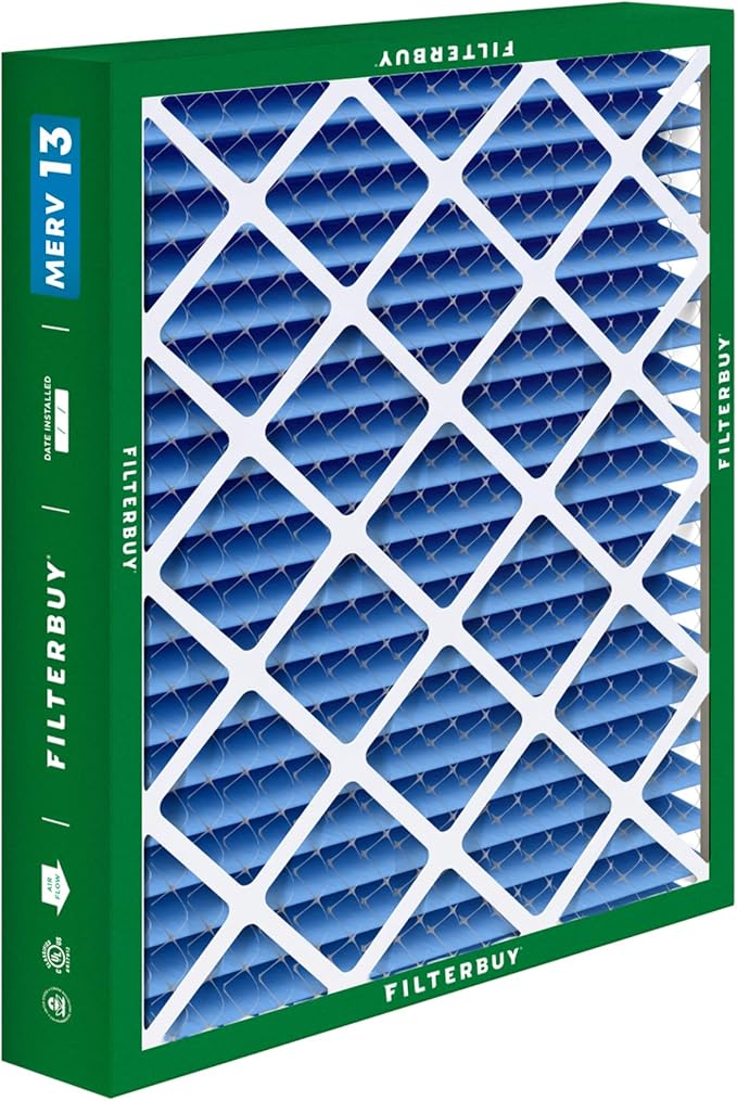 Filterbuy 20x20x5 Air Filter MERV 13 Optimal Smoke & Allergy Defense (1-Pack), Pleated HVAC AC Furnace Filters for Honeywell FC100A1011, Lennox X0585, and More (Actual Size: 19.63 x 19.88 x 4.38)