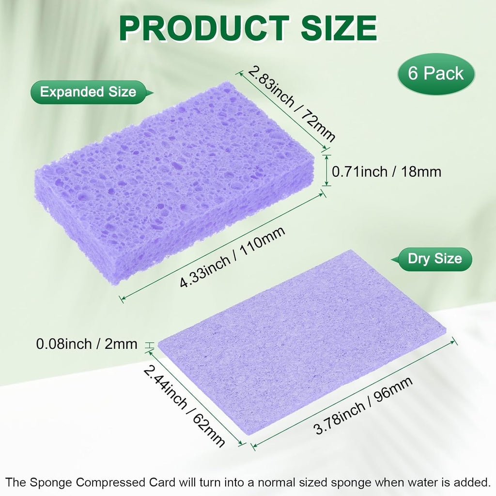6-Pack Kitchen Sponges, Condense Eco Cellulose Non-Scratch Scrub Heavy Sponge for Kitchen/Household/Bathroom, Clean Tough Messes Dish Scrubber [Purple]