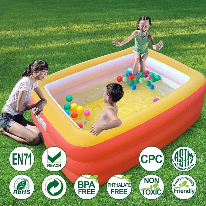 Inflatable Swimming Pool, 59" X 45" X 20" Kiddie Pools with Inflatable Soft Floor, Durable Blow Up Pools for Backyard, Garden or Indoor (Orange)