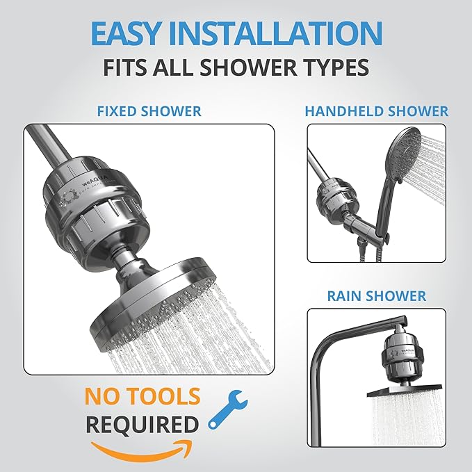 weAQUA Heavy Duty Shower Filter Jumbo 3 PACK – 99% Removal for Hard Water, Chlorine, Fluoride, Heavy Metals, Micro-life, Organics and More (Chrome)