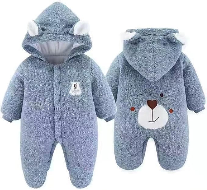 XIFAMNIY Newborn Fleece Footie Jumpsuit Hooded Warm Thicken Winter Outwear Snowsuit for Baby Girls and Boys