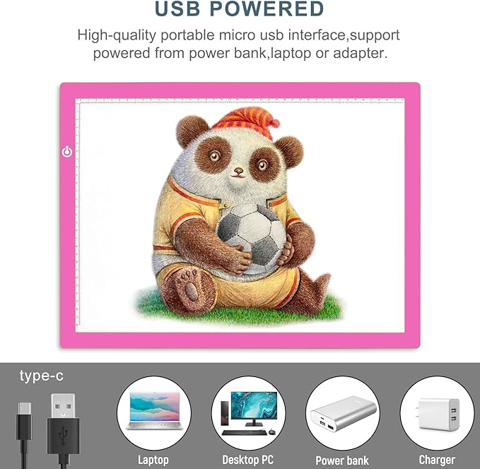 LitEnergy A3 LED Copy Board Light Tracing Box, Ultra-Thin Adjustable USB Power Artcraft LED Trace Light Pad for Tattoo Drawing, Streaming, Sketching, Animation, Stenciling (Pink)