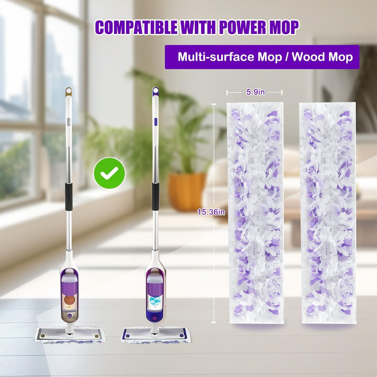 20 Count Power Mop Pads Refills for Swiffer PowerMop Multi-Surface Mopping Pad Disposable Replacement Mop Pads Compatible with Swiffer PowerMop,Safe on All Finished Floors.