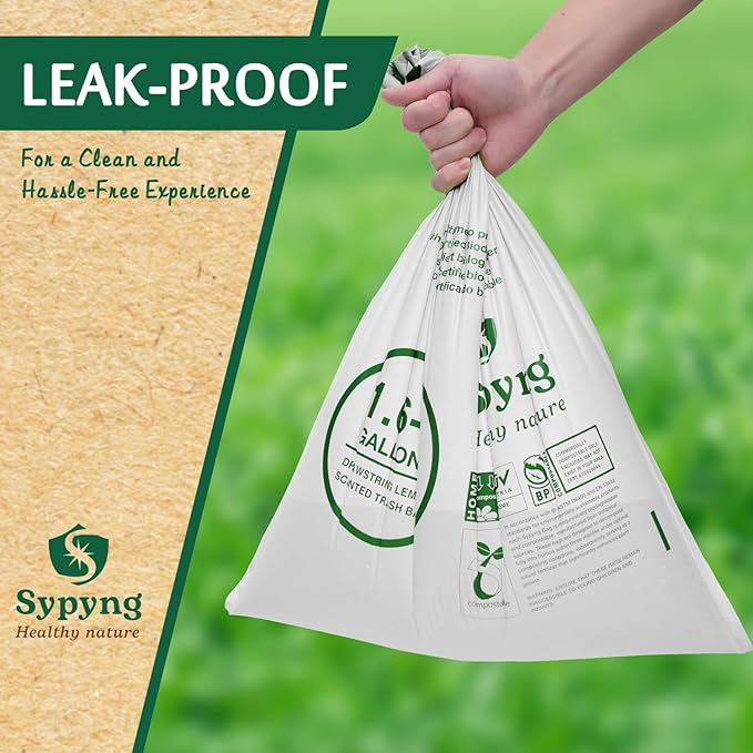 Compostable Kitchen Waste Trash Bags 1.6-2 Gallon (100 Pack) Heavy Duty 100% Biodegradable White Compost Bags for Countertop Bin, ASTM D6400, BPI & OK Compost HOME Certified, Eco-Friendly & Recyclable