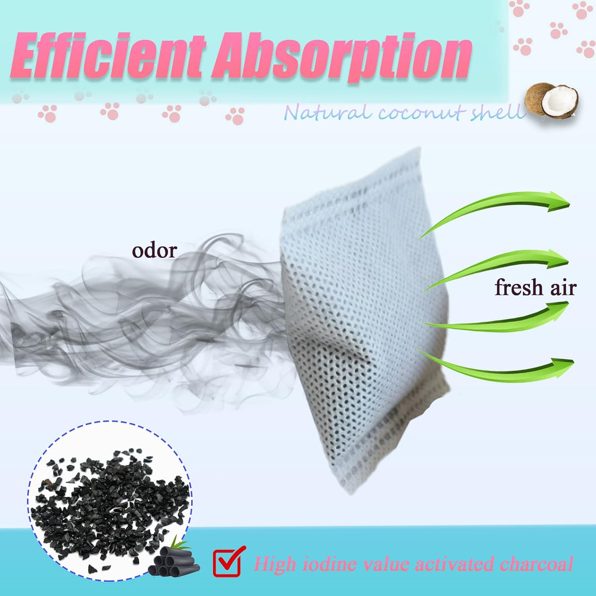 12 Pack Universal Odor Eliminator for Hooded Cat Litter Box, Natural Activated Charcoal Filters Refills, Cat Toilet Odor Control Replacement for Automatic Litter Box