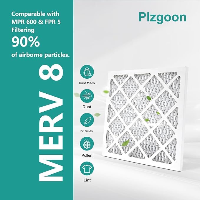 12x12x1 Air Filter MERV 8 (6 pack) MPR 600 Pleated AC Furnace Filters Replacement Compatible with Air Conditioner AC HVAC Furnace (Exact Dimensions: 11.81"L x 11.81"W x 0.79"Th)