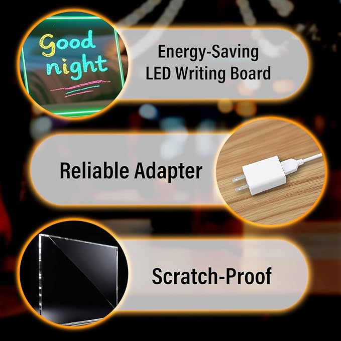 Dolanus LED Drawing Board for Kids - Doodle Glow, lumiboard, Note Board with 7 Colors 4 Modes Lights, Birthday Gift for 8 9 10 11 12 Year Old Girls Kids Teen Boys, Include Adapter, 7 Markers