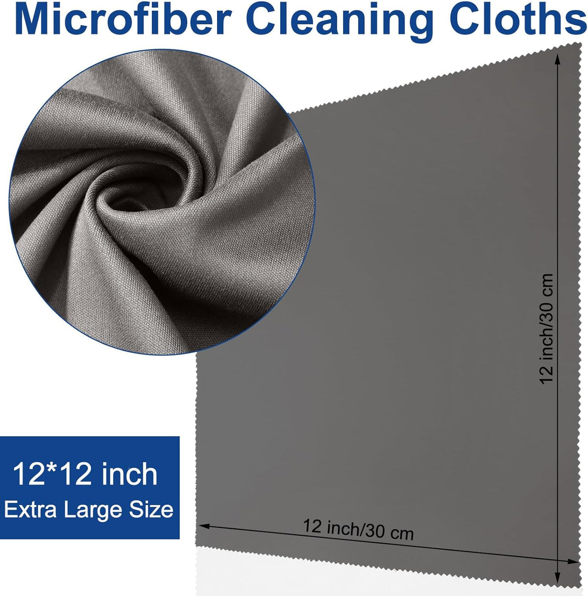 Frienda 12 Pack Large Microfiber Glass Cleaning Cloths 12 x 12 Inch Oversized Eyeglass Sunglasses Cleaning Cloths for Electronics Glasses Screens and Lenses(Gray)