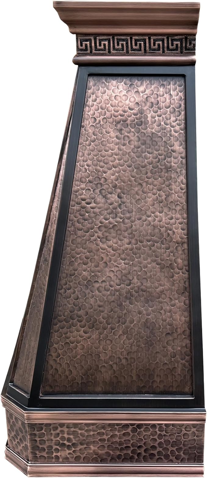 CT Copper Tailor Copper Vent Hood Island Mount,36'' W,36''H, 610 CFM Exhaust Fan,Stainless Steel Vent,LED Light,Dishwasher-Safe Baffle Filters,Light Hammered-Medium Patina,VH14TA2L