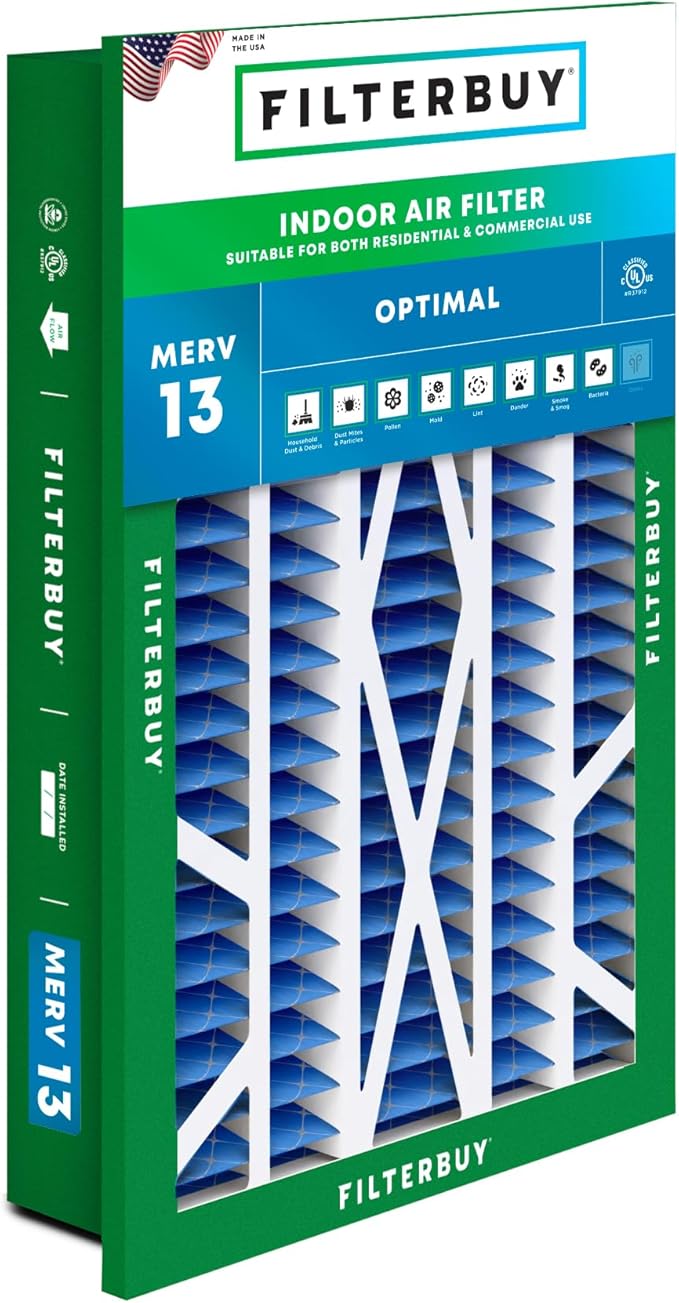 Filterbuy 20x30x5 Air Filter MERV 13 Optimal Smoke & Allergy Defense (1-Pack), Electrostatic Pleated HVAC AC Furnace Filters Replacement for Honeywell Return Grille (Actual Size: 18.38 x 28.63 x 3.69)