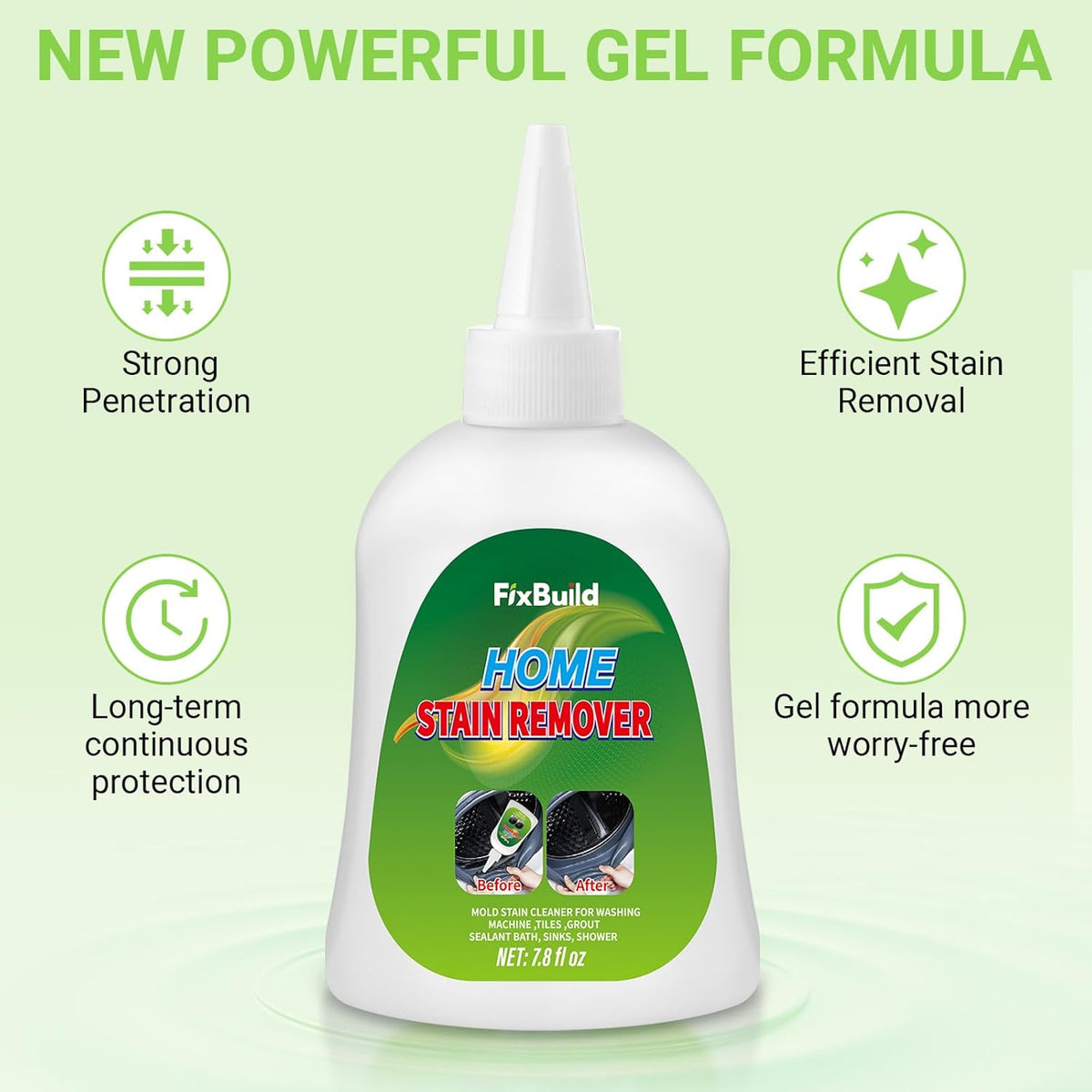 Home Remover Gel, Heavy Duty Stain Cleaner, Multi-Purpose Cleaner Applied to Refrigerator, Washer Rings and Caulk, 7.8 FL OZ