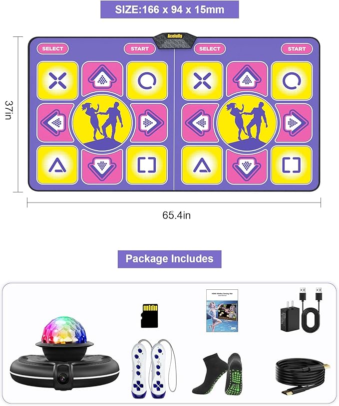 Flannel Dance Mat for TV with Camera, Non-Slip Exercise Dance Pad with Yoga Mode for Kids & Adults, Family-Friendly Electronic Game Mat Toy Gifts for Girls & Boys (Purple)