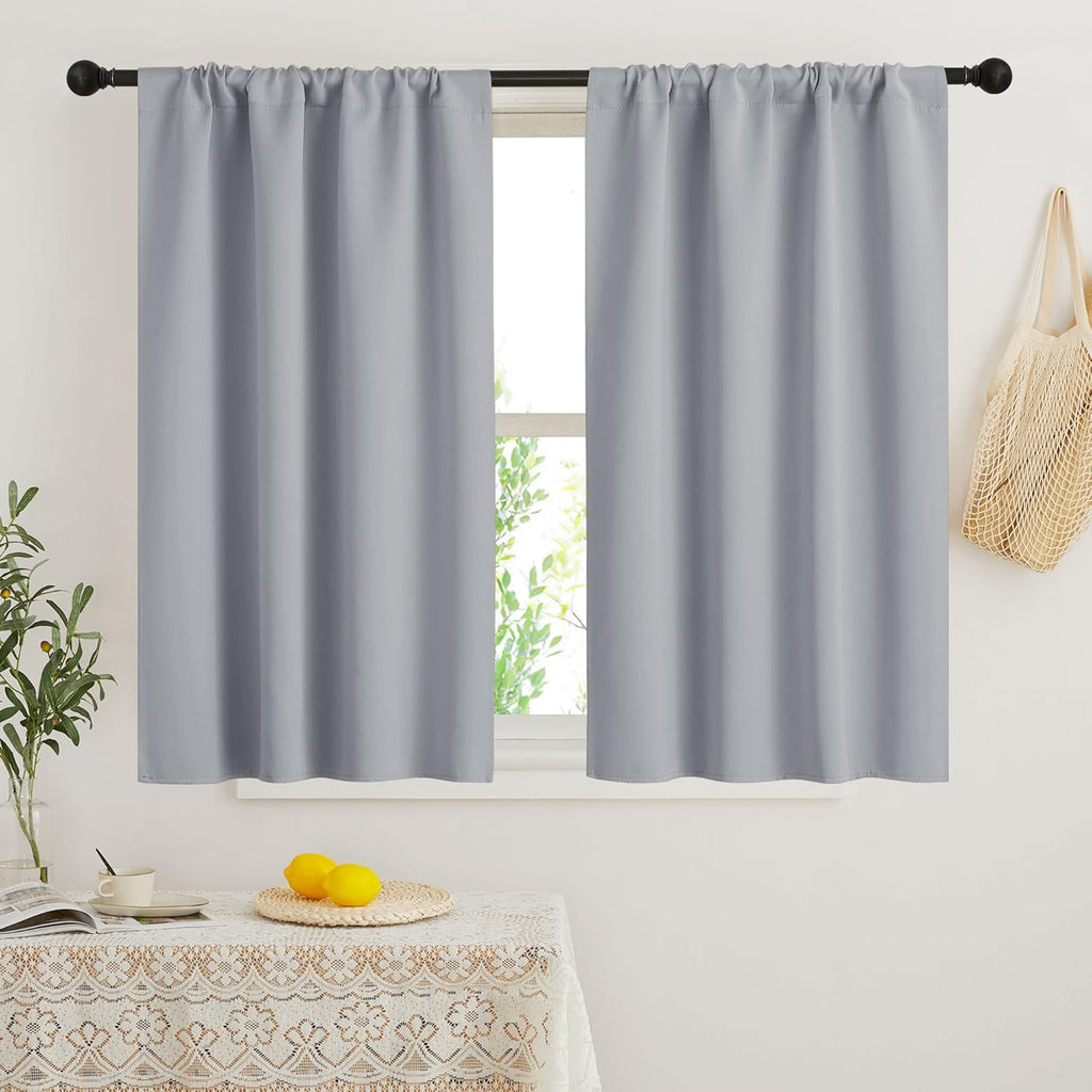 RYB HOME Kitchen Curtains 45 inch Length 2 Panels Set, Privacy Assured Drapes Room Darkening Small Window Treatment for Cafe Bathroom, W34 x L45 inch, Silver Grey