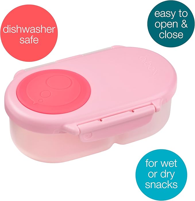 b.box Snack Box for Kids & Toddlers: 2 Compartment Snack Containers, Mini Bento Box, Lunch Box. Leak Proof, BPA free, Dishwasher safe. School Supplies. Ages 4 months+ (Flamingo Fizz, 12oz capacity)