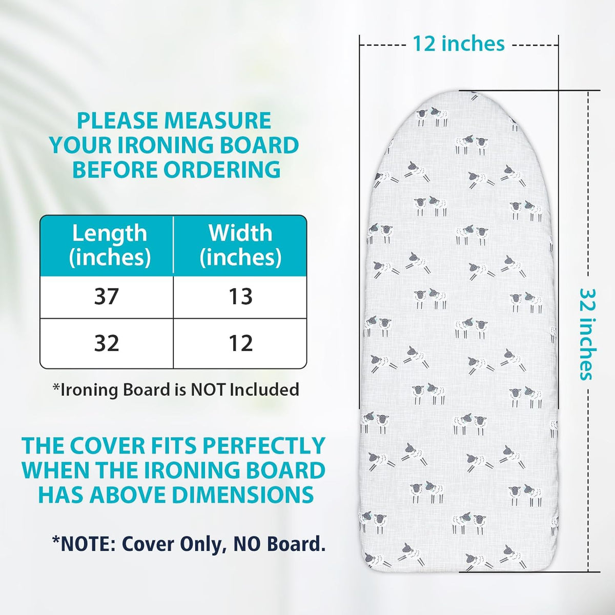 Table Top Ironing Board Cover 12 x 32 inch, 3 Layers Small Iron Board Cover, Heat Reflective Thick Padding with Elasticized Edges (Gray Sheep)