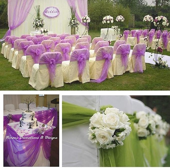 Crystal Organza Tulle Sheer Fabric Backdrop Curtains for Wedding Baby Shower Birthday Party Event Decor, 19” by 30 Yard (Purple)