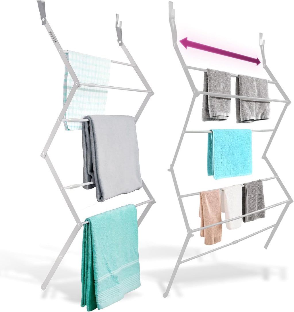 BLACK+DECKER Over The Door Expandable Telescopic Drying Rack, Clothes Organizer, Towel Hanger, Laundry, Collapsible, Silver