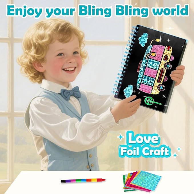 FUNNYB&G Foil Art Craft Activity for Kids - Gift for Boys Crafts for Kids Fun Art Supplies DIY Creative Travel Toy, Birthday Gift Party Favor Toys for Girls Boys 4 5 6 7 8 9 Years Old (Vehicle)