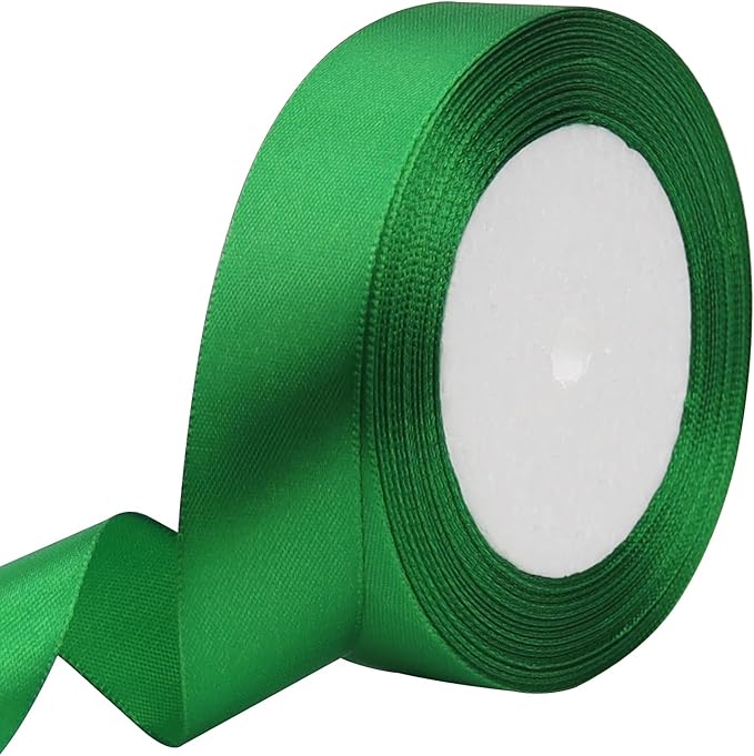 Green Solid Satin Ribbon 1 Inch 25 Yards Solid Polyester Fabric Ribbon for Gift Wrapping Wedding Christmas Baby Shower Birthday Party Decoration Handmade Immortal Flower Craft