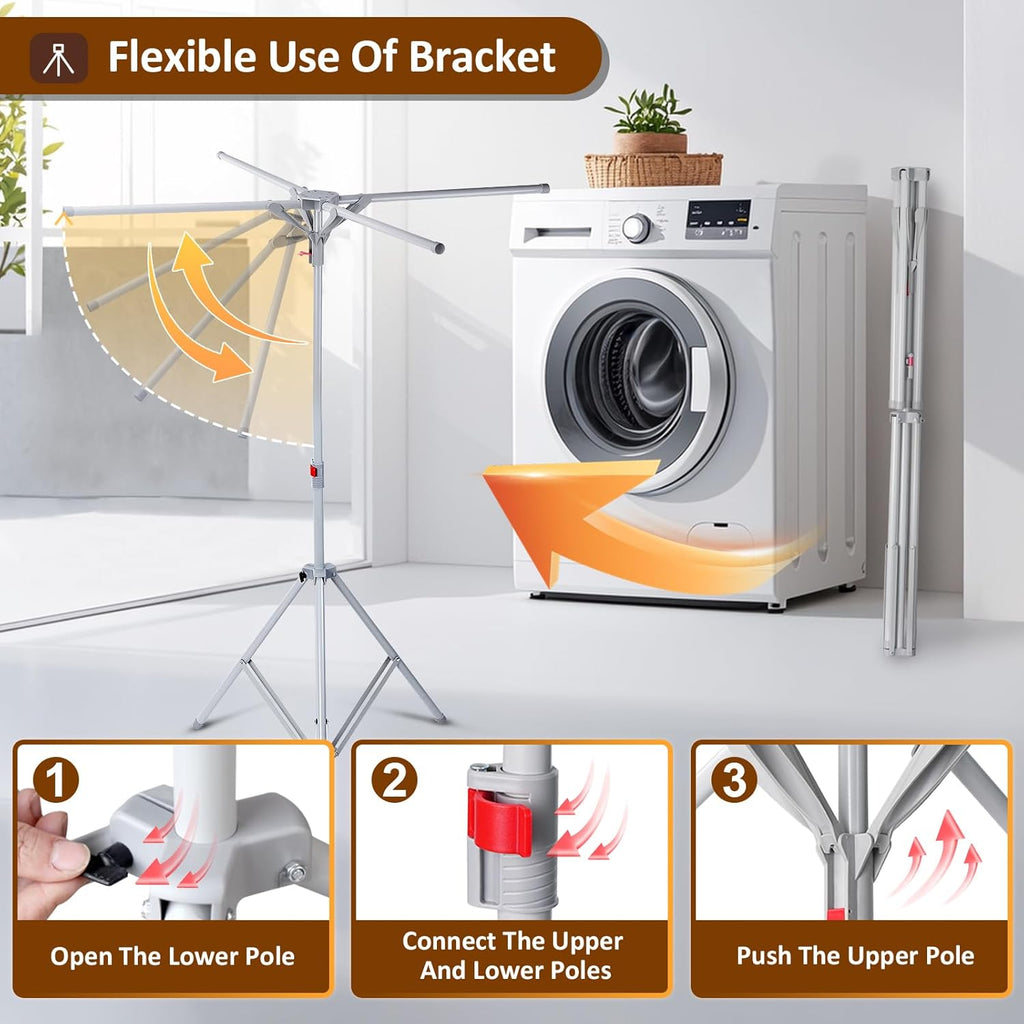 Tripod Drying Rack Height Adjustable, 2025 Upgraded Foldable Portable Standing Drying Rack,Carbon Steel Material Drying Rod, Easy to Install,Use for Indoor and Outdoor Clothes, Towel Drying