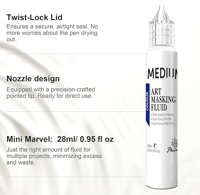 AUREUO Masking Fluid for Watercolor Painting - 28ml / 0.95 fl Oz Liquid Masking Fluid Pen Water Color Medium Art Supplies for Artists