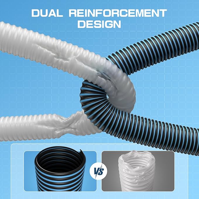 UIRWAY Upgrade Pool Vacuum Head with Side Brush & 360° Swivel Cuff, 1-1/2" x 40 Ft Heavy Duty Manual Kink-Resistant Vacuum Hoses, Weighted Triangular Shape for Inground & Above Ground Pool(No Pole)