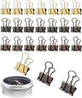 Mini Binder Clips 0.75in 24-Pack - Multicolor Bronze Clips for Notes with Magnetic Case