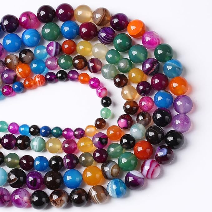 90pcs 4mm Natural Multicolor Stripe Agate Beads for Jewelry Making Natural Stone Energy Healing Beads DIY Bracelet Necklace 15" (4mm, Multicolor Stripe Agate)