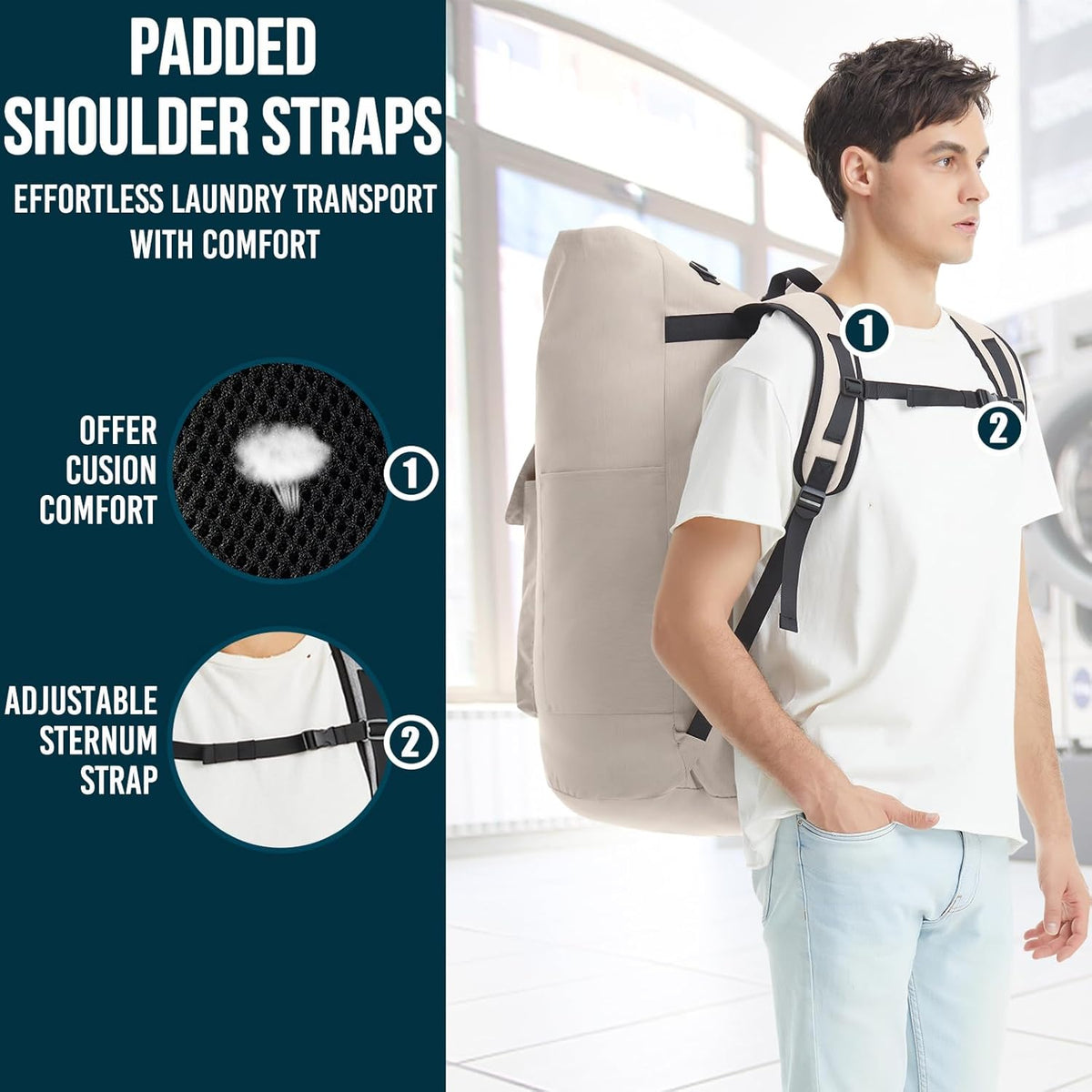 Laundry Bag Extra Large 115L，Laundry Backpack with Shoulder Straps，Sturdy Travel Laundry Bags with 4 Pockets，Laundry Backpack Heavy Duty，Clothes Hamper Bag XXL，College Dorm Essentials