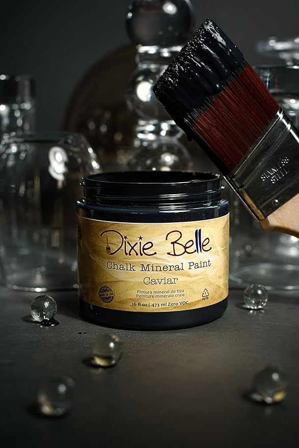 Dixie Belle Paint Company Chalk Finish Furniture Paint - Caviar (32oz) - Matte Black Chic Chalk Mineral DIY Furniture Paint