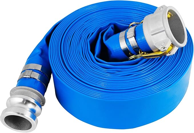 2'' x 50 Ft Discharge Hose, Heavy Duty PVC Lay Flat Water Backwash Hose,Durable Pool Drain Hose with Aluminum CE Fittings for Water Pump And Filters