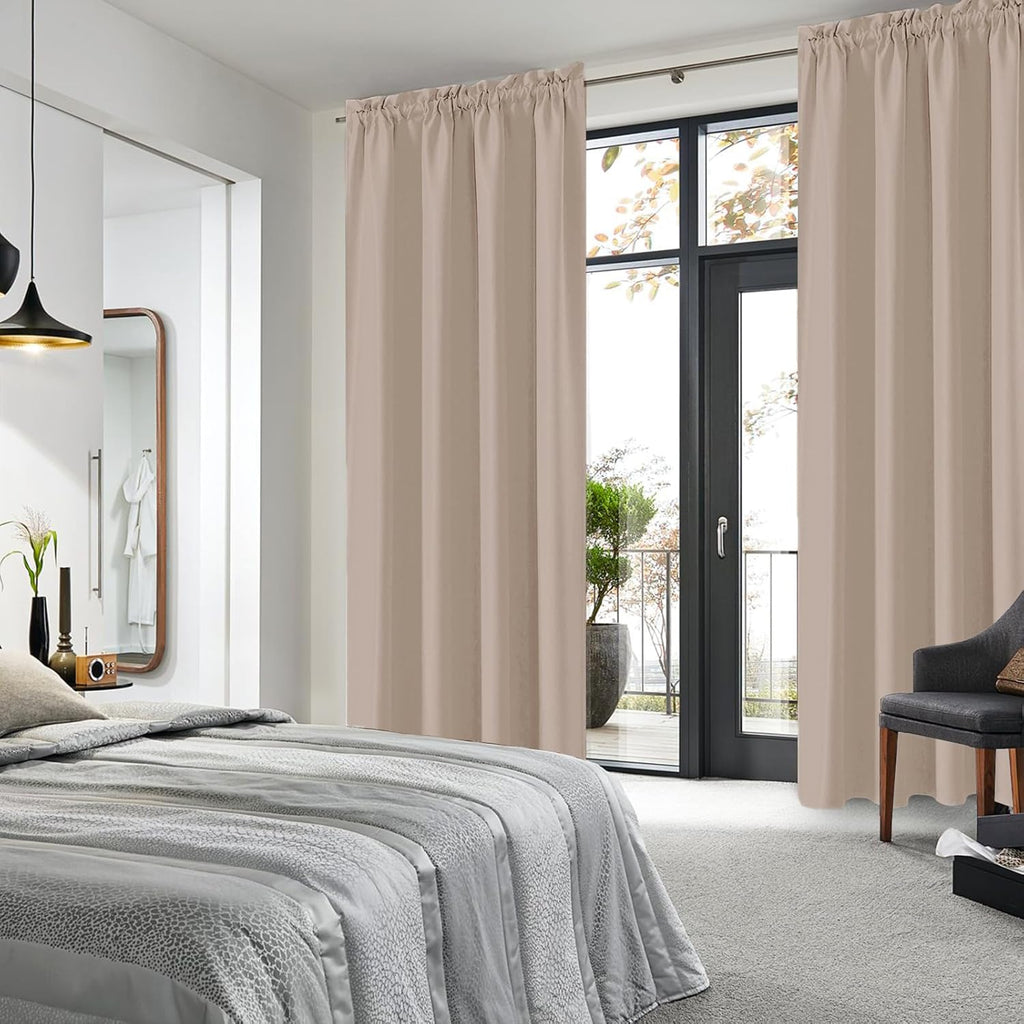 DWCN Blackout Curtains for Living Room Thermal Insulated, Energy Saving & Noise Reducing Bedroom Curtains, Camel, W 52x L 95 Inch, Set of 2 Rod Pocket Curtain Panels