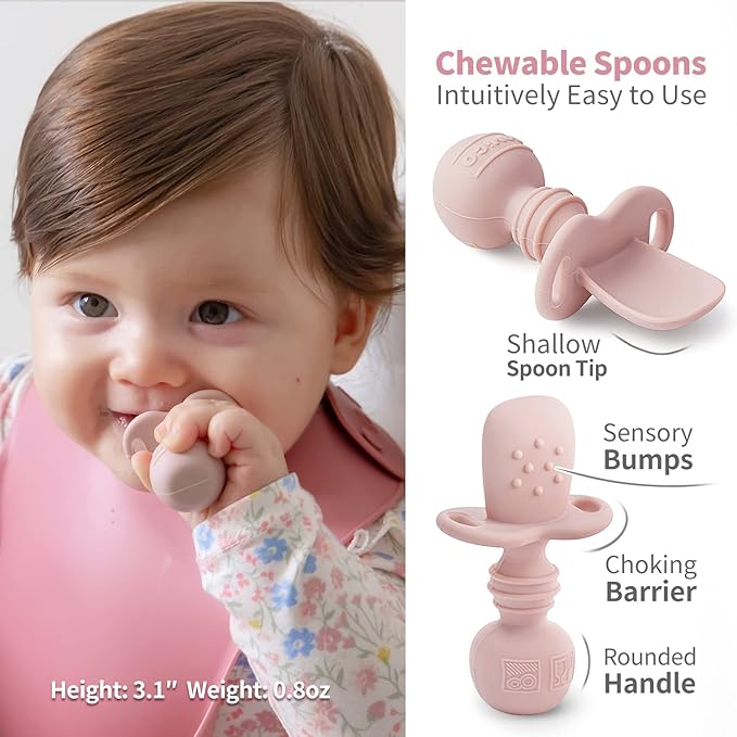 SAMiGO Silicone Baby Feeding Set, Baby Led Weaning Supplies, Suction Bowl Plate Bib Cup Self Feeding Spoons, Solid Food Eating Essentials, First Stage Utensils, 6+ Months