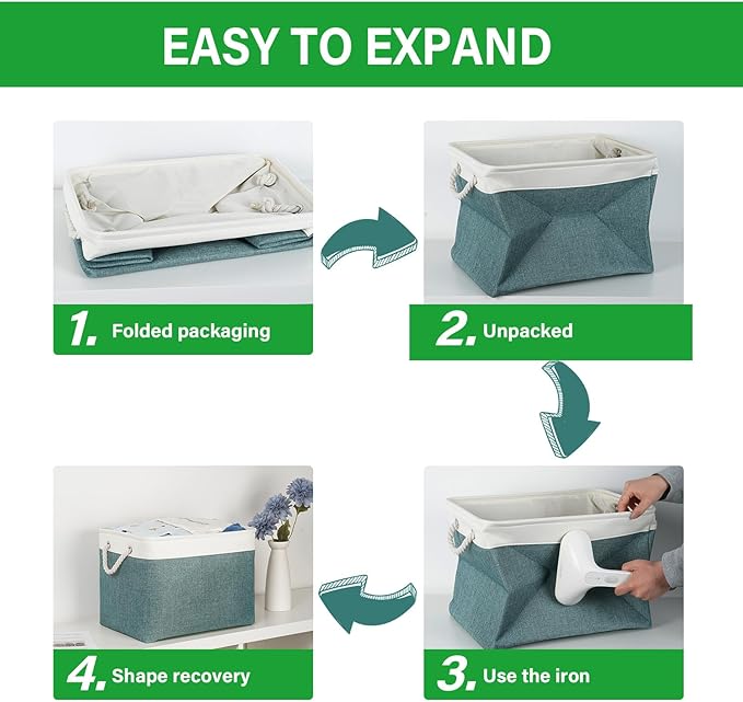 Bidtakay Large Storage Baskets for Shelves 3 Pack Fabric Storage Bins for Organizing Linen Collapsible Organizer for Closet-Deep Green