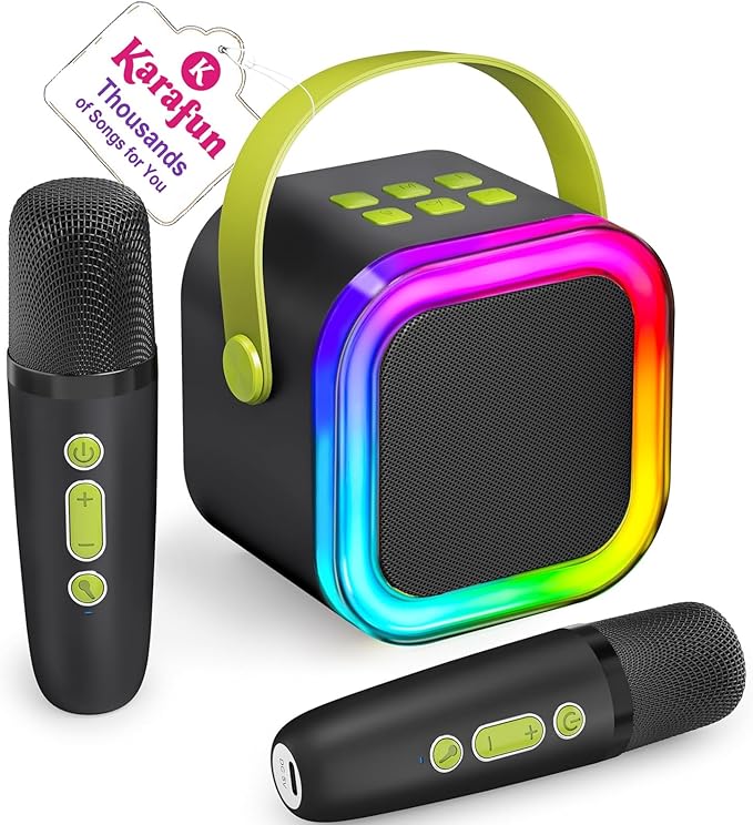 IROO Mini Karaoke Machine for Kids, 2025 TOP Toys Birthday Gifts Ideas for Girls Ages 4, 5, 6, 7, 8, 9, 10, 12+ Years Old, Portable MP3 Player with 2 Wireless Mics for Party