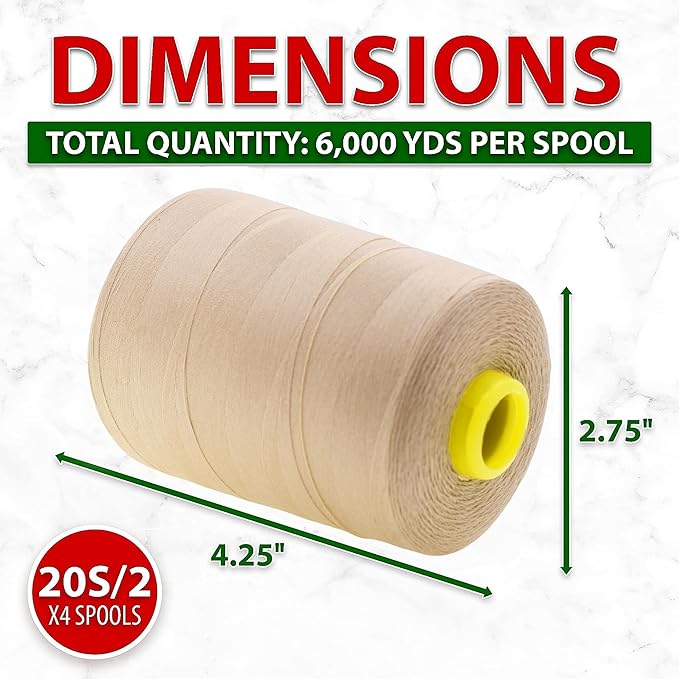 Mandala Crafts 4 Pack of Serger Threads Cones Spools - 20S/2 24000 Yards Polyester Natural Threads for Sergers Machine and Overlock Quilting Sewing Machine