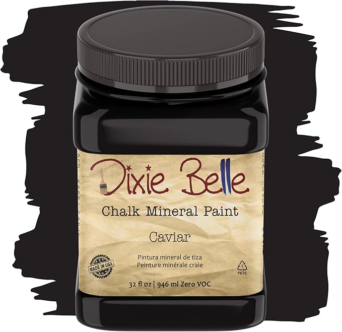 Dixie Belle Paint Company Chalk Finish Furniture Paint - Caviar (32oz) - Matte Black Chic Chalk Mineral DIY Furniture Paint