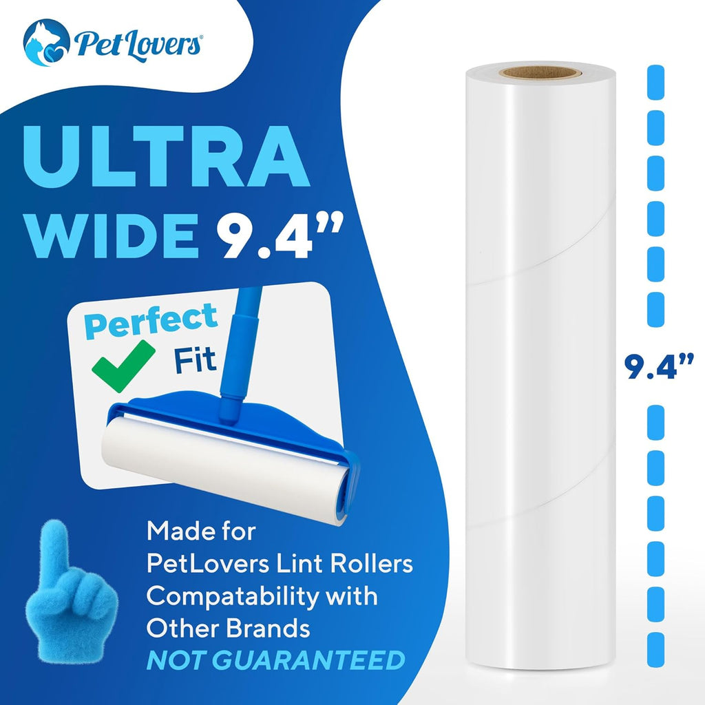 PetLovers Extra Sticky Floor Lint Roller 4 Pack of Refills Only - No Handles Included - 90 Sheets Per Refill 360 Sheets Total