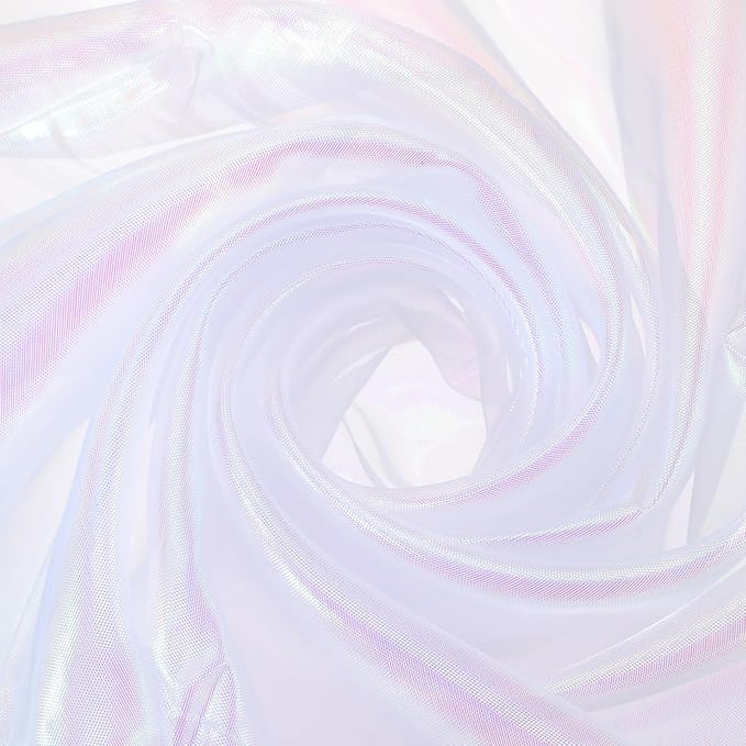 MECCANIXITY Iridescent Sheer Organza Fabric, 2 Yards x 59 Inches Solid Laser Holographic Shiny Fabric Organza Cloth for Wedding, Curtains, Costume, Photo Background, White