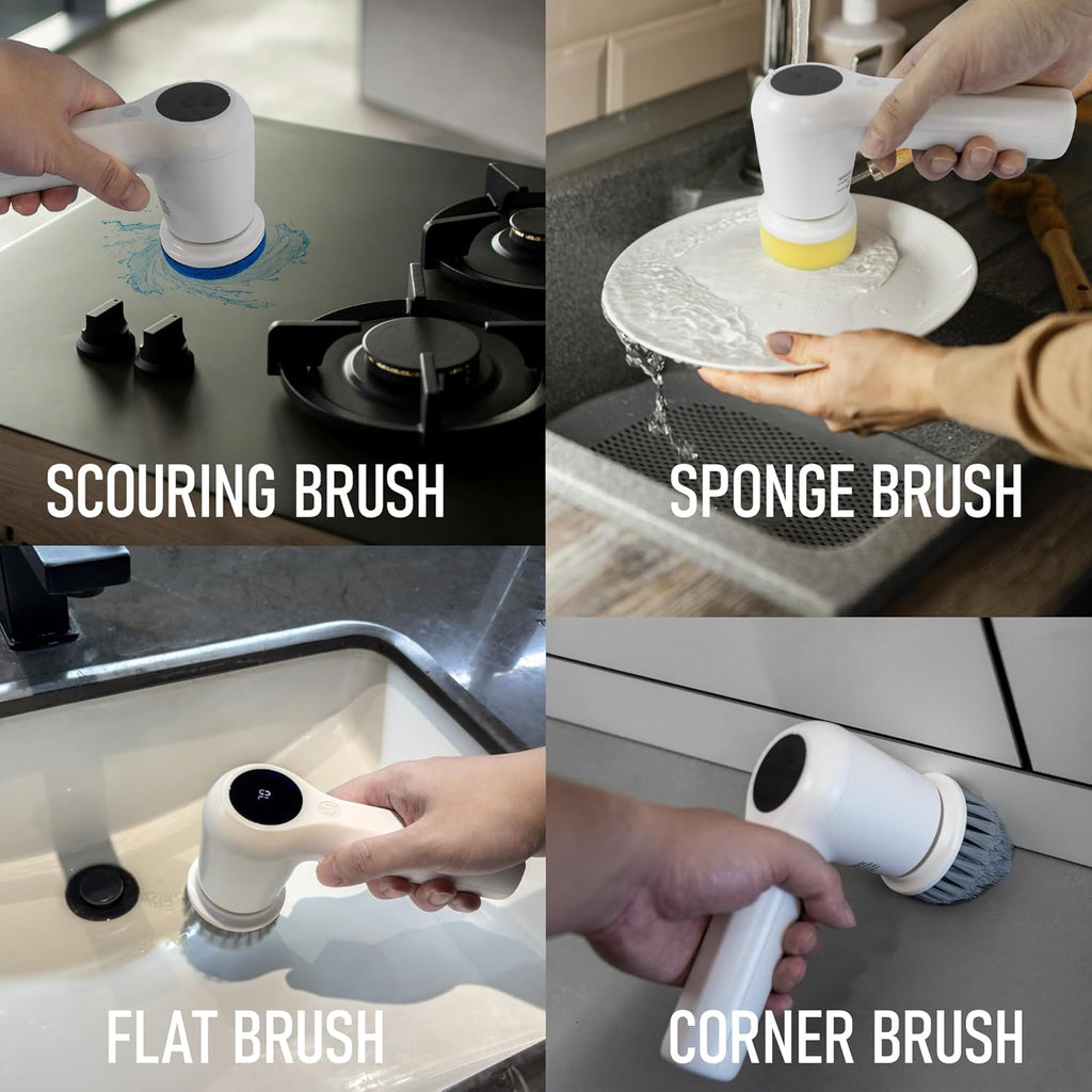 Electric Spin Scrubber,Cordless Cleaning Brush Scrubber for Home, IPX7 Waterproof with 5 Replaceable Brush Heads and Adjustable Removable Extension Handle