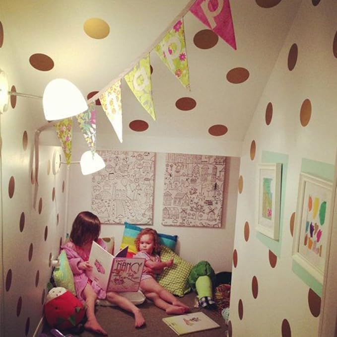 Gold Dots Wall Decals(200 Dots/2 Inch), Posh Polka Dots Wall Sticker for Girls Bedroom Playroom