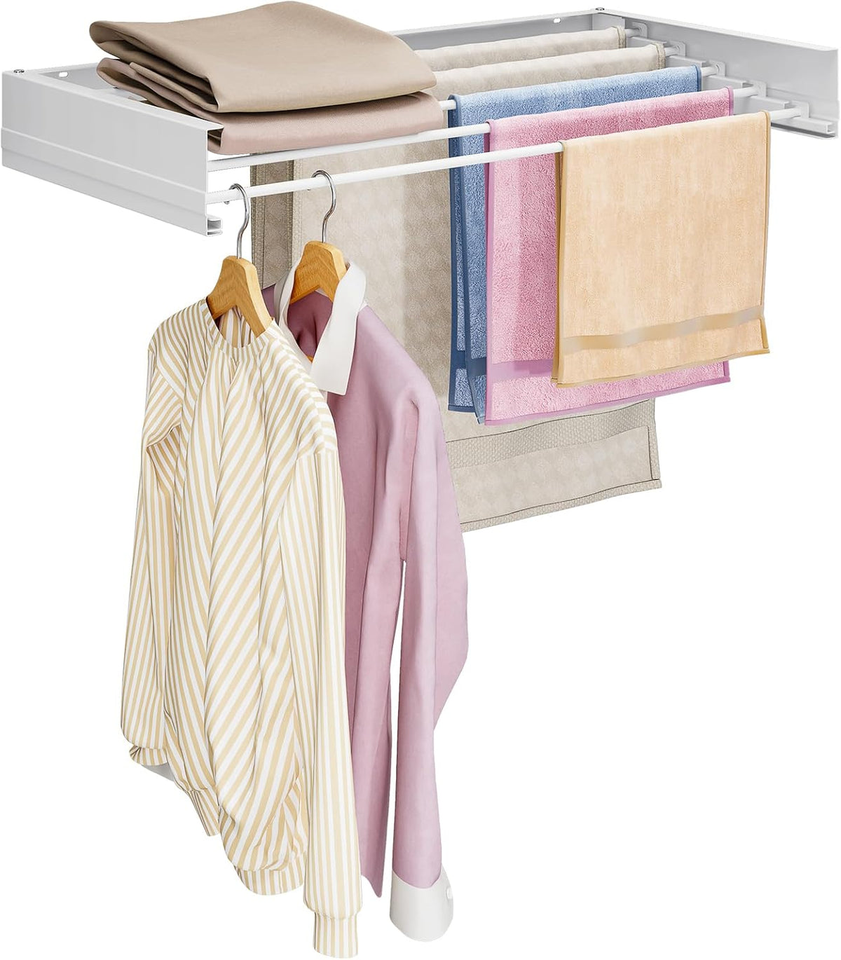 APEXCHASER Wall Mounted Clothes Drying Rack, Laundry Drying Rack Retractable, Towel Racks for Bathroom Balcony Laundry Room Wall Mounted, Foldable Drying Rack for Clothing, 31.5", White