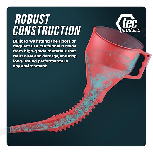 TEC Products FlexAll Long Flexible Funnels - Automotive Oil Funnel with Hose, Durable Nitrile Rubber for Oil Change, Transmission Funnel Fluid, Diesel, Fuel, Gas - Made in USA - Red (16 x 5 Inches)