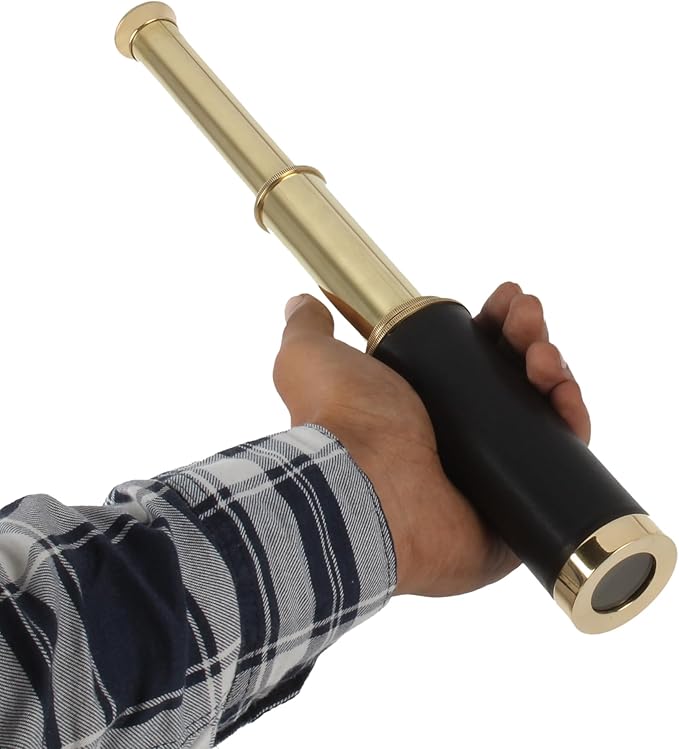 9" Pirate Telescope Handheld Brass Telescope Nautical Spyglass Monucular with Wooden Box