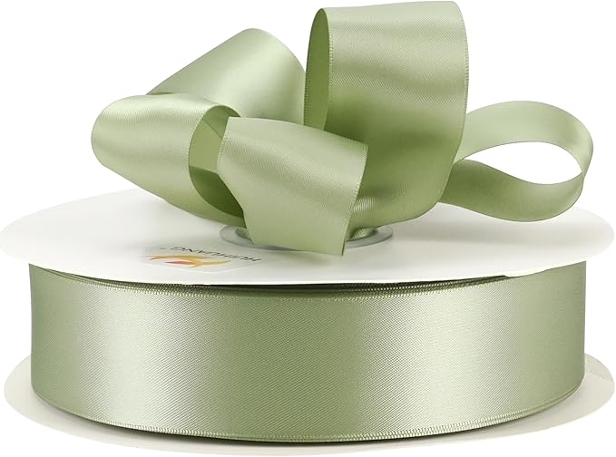 HUIHUANG Sage Green Satin Ribbon 1-1/2 inch x 100 Yards Green Double-Faced Satin Ribbon for Flower Bouquet, Gift Wrapping, Eternal Roses, DIY Crafts, Bridal Shower Wedding Decor