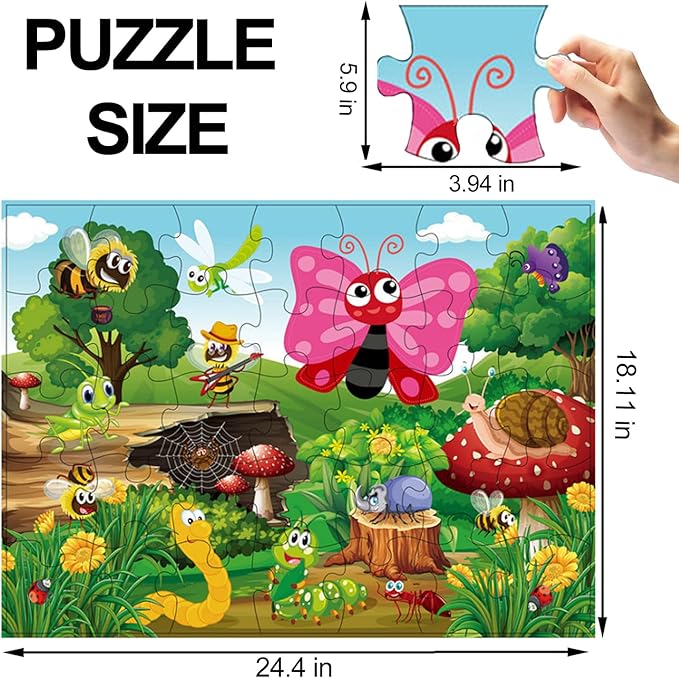 Jumbo Floor Puzzle for Kids, Large Jigsaw Puzzles 35 Piece for Kids Ages 3-5,Preschool Learning & Education Toys, Gifts for 4-8 Year Old Boys and Girls (Insect)
