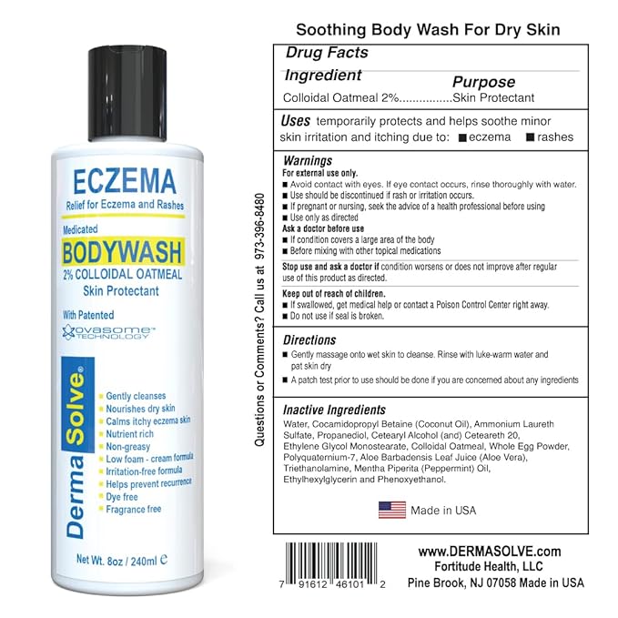 Dermasolve Eczema Relief Body Wash (2 Pack) | Protects, Moisturizes, and Repairs Skin - Kids, Babies & Adults - Steroid Free