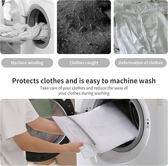 Honeycomb Lingerie Bags with Hanging Loop- 2Pack MDSXO Mesh Laundry Bags for Washing Delicates, White Wash Bags for Lingerie, Baby Clothes [1Medium+ 1Large]